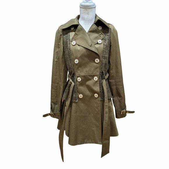 Steve Madden Women's Olive Green Double Breasted Peplum Trench Coat Size S - Picture 2 of 11